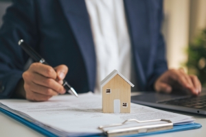 Person Reviewing Coverage in High Value Home Insurance Policy