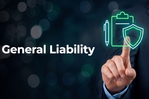 Person Touching General Liability Insurance Icon on Digital Screen