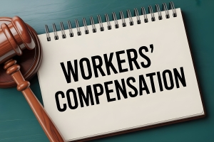 Workers Compensation Concept with Gavel and Notebook on Desk