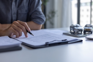 Car Wash Company Owner Reviewing Workers Compensation Insurance Policy Documents