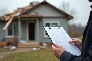 Insurance Adjuster Assessing Home Roof Damage for Settlement Cost